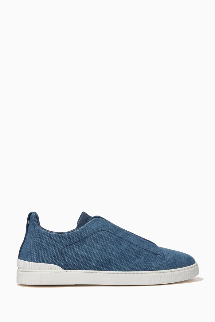 

Triple Stitch Sneakers in Cotton Linen Canvas and Calfskin, Blue