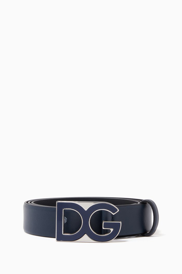 Enamel DG Logo Belt in Leather, Blue