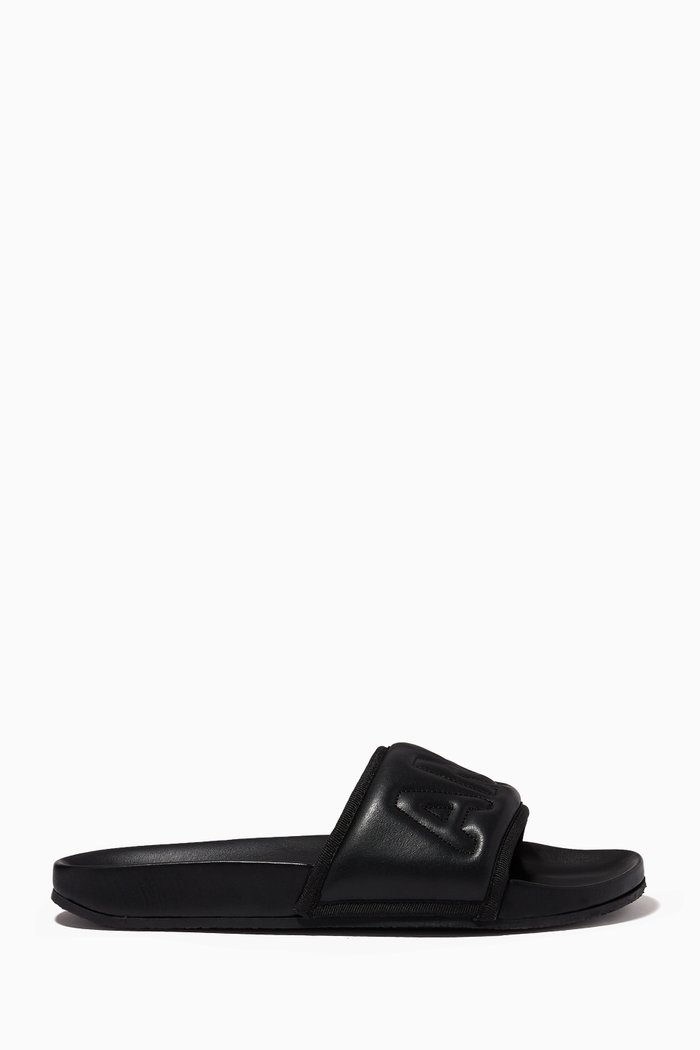 Padded Slides in Leather, Black