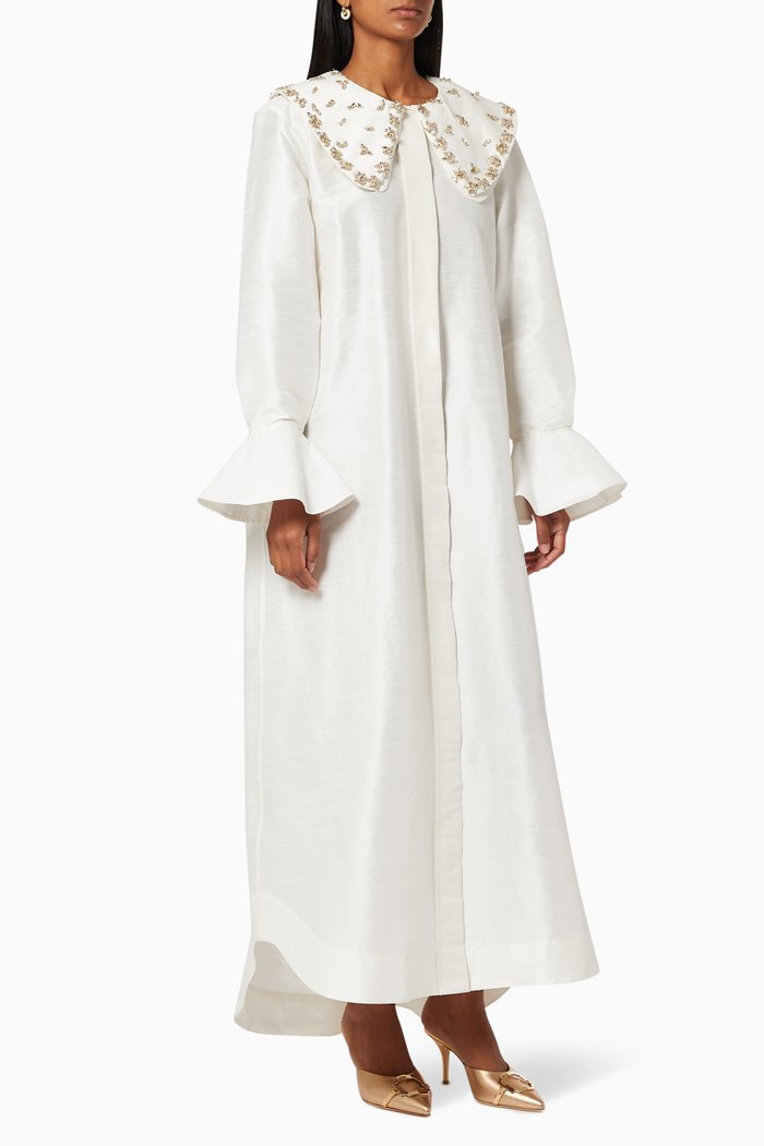 

Embroidered Frill Dress, White