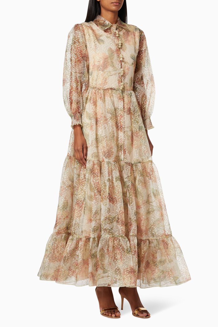 

Tiered Embroidered Dress, Multicolour
