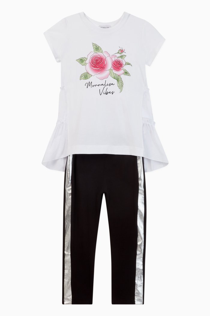 

Floral T-shirt & Silver Trim Leggings Set, Set of Two, White