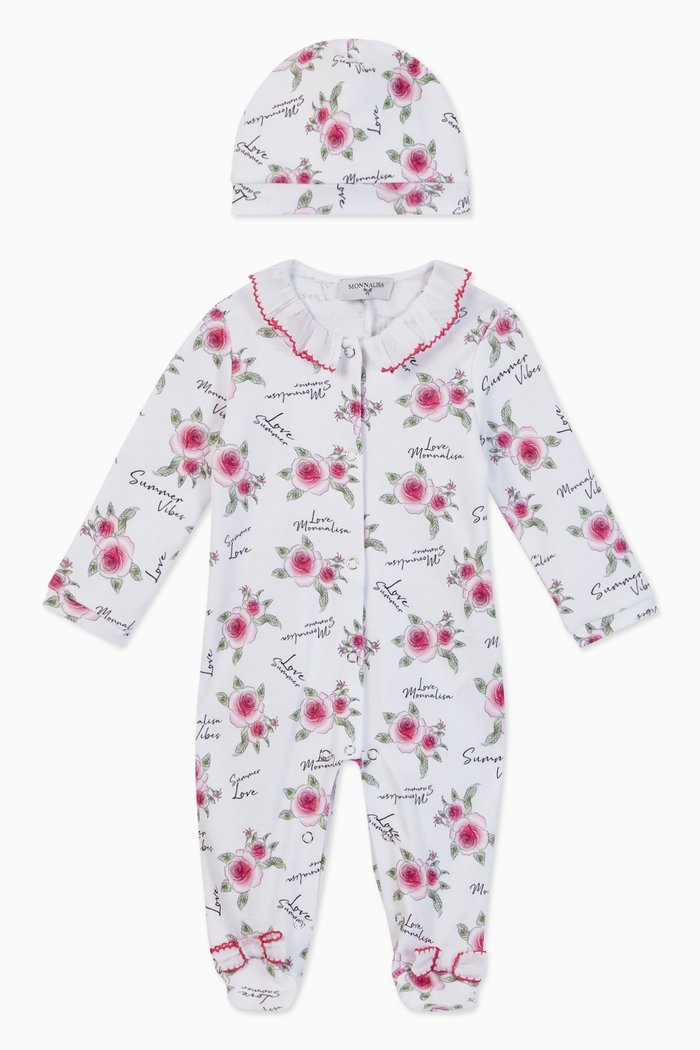 

Floral Jumpsuit and Hat, Set of 2, White