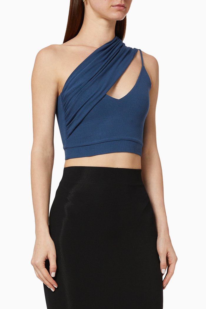 

Draped Cotton Knit Top, Blue