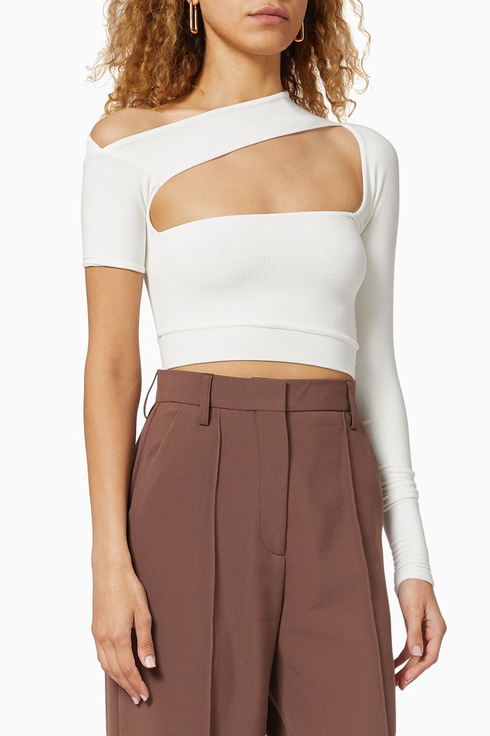 

Slanted Long Sleeve Crop Top, Neutral