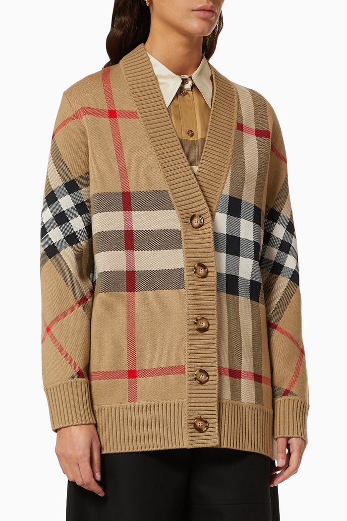 

Cardigan in Check Technical Merino Wool Jacquard, Neutral