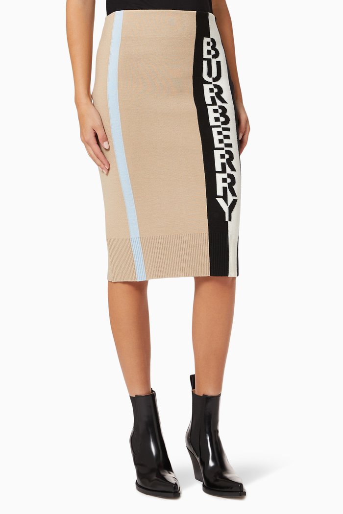 

Kristen Logo Knit Skirt in Wool, Neutral