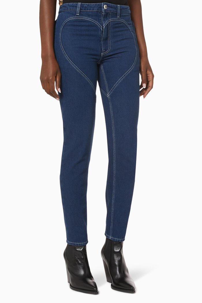 Skinny Fit Jeans with Heart Motif in Cotton Denim, Blue