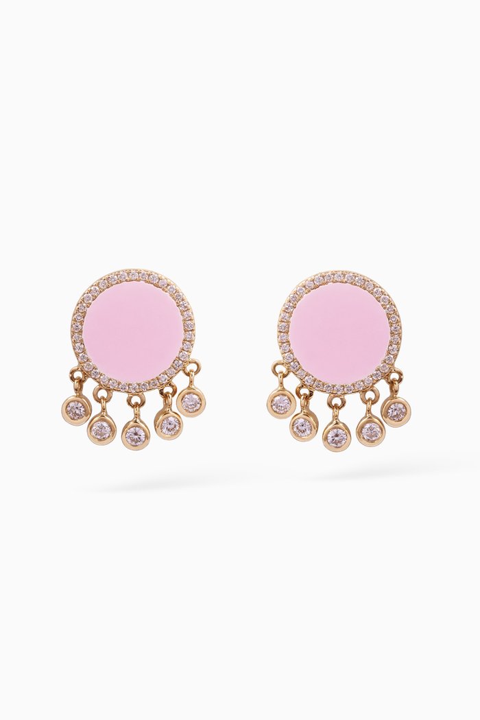 

Enamel Drop Earrings with Diamonds in 18kt Yellow Gold, Pink