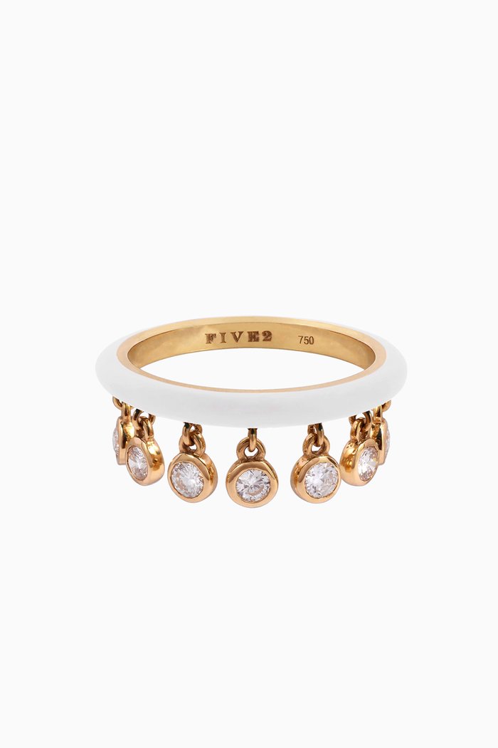 

Enamel Drop Ring with Diamonds in 18kt Yellow Gold, White