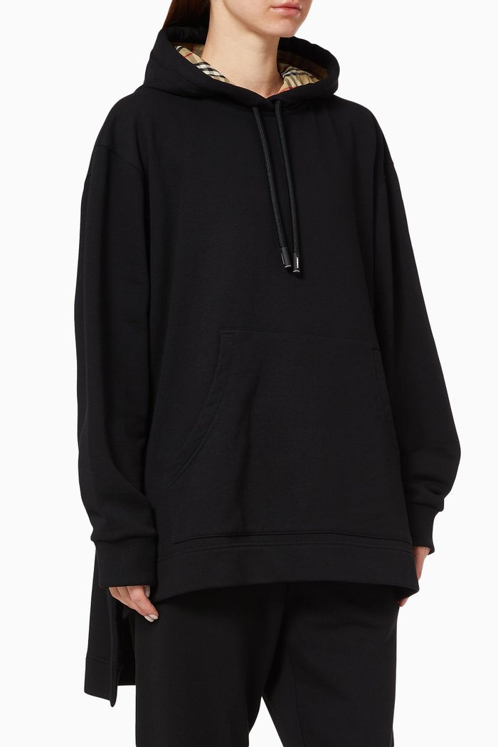 

Stepped Hem Cotton Oversized Hoodie, Black