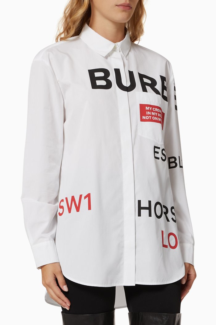 Oversized Shirt with Horseferry Print in Cotton, White