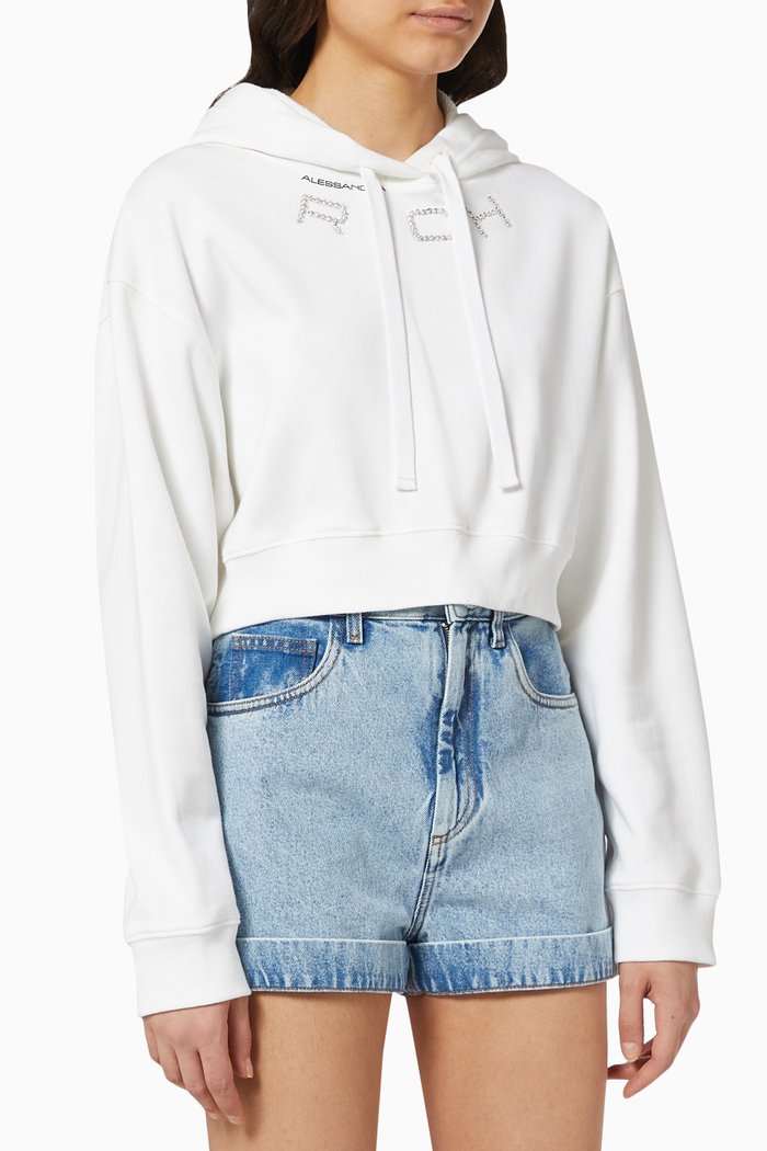 

Cropped Logo Hoodie in Cotton, White