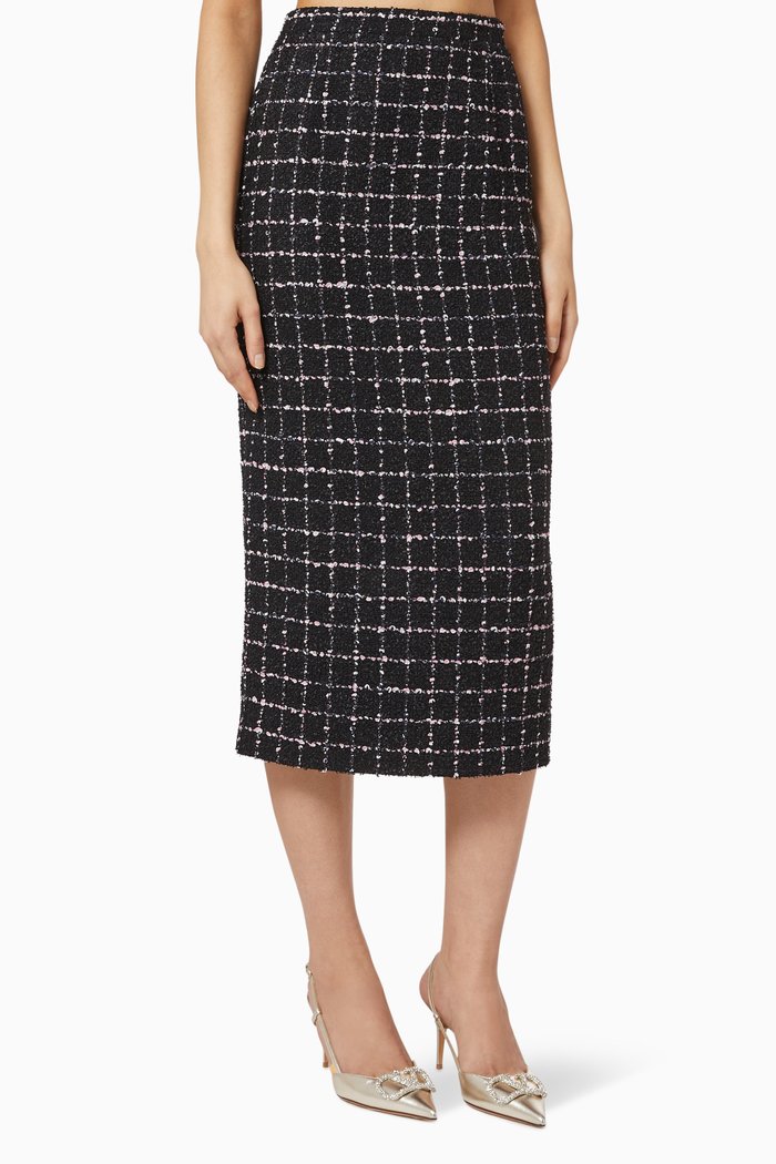 

Checked Bouclé Midi Skirt in Tweed, Black