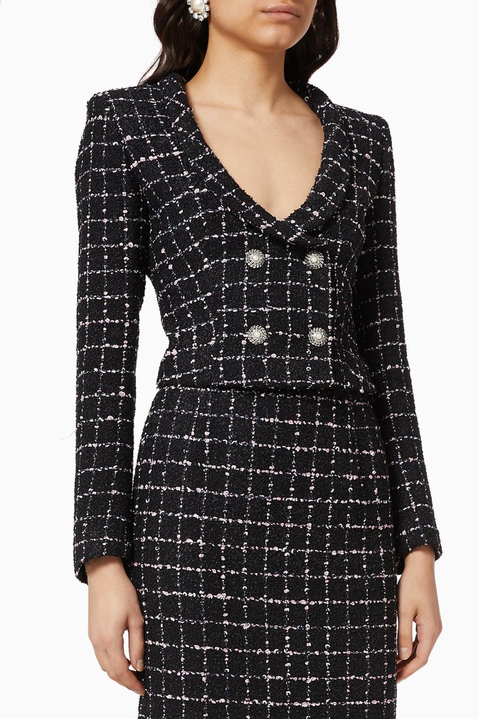 Checked Bouclé Jacket in Tweed, Black