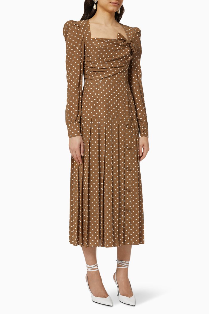

Polka Dot Bow Dress in Silk, Brown