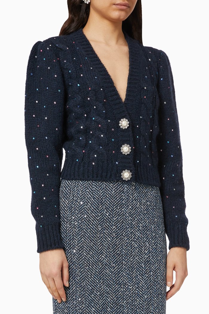 

Hot Fix Crystals Cropped Cardigan in Wool, Blue
