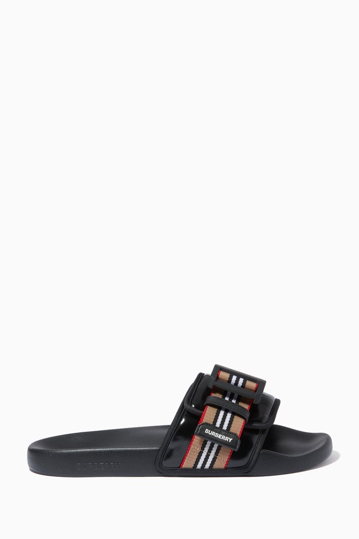 

Icon Stripe Slides in Coated Canvas, Black