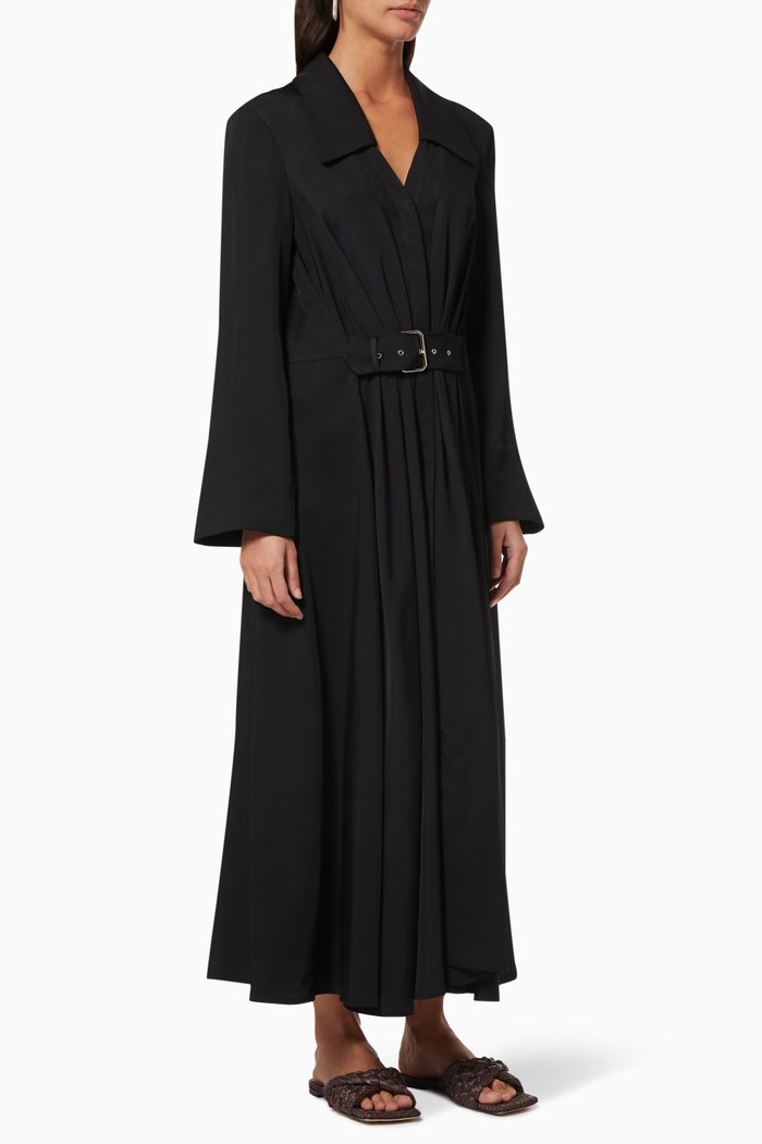 

Belted Shirt Dress in Viscose Twill, Black