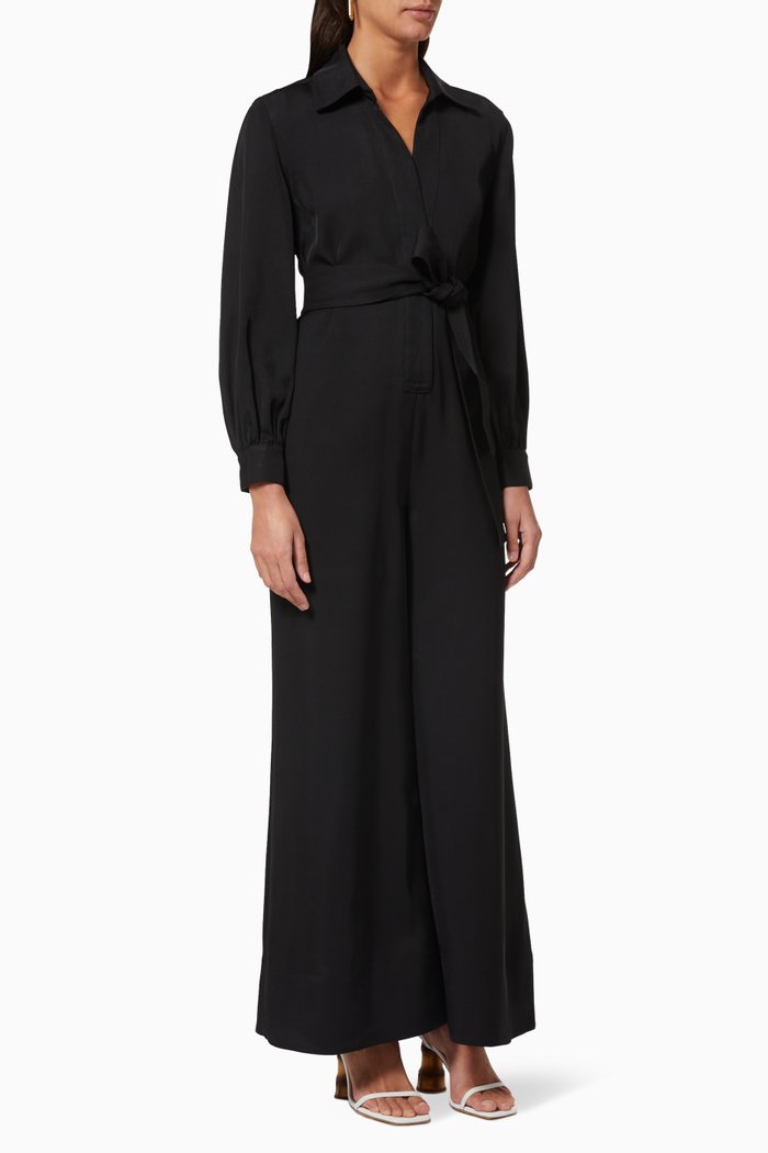 

Long Sleeve Jumpsuit in Viscose Twill, Black