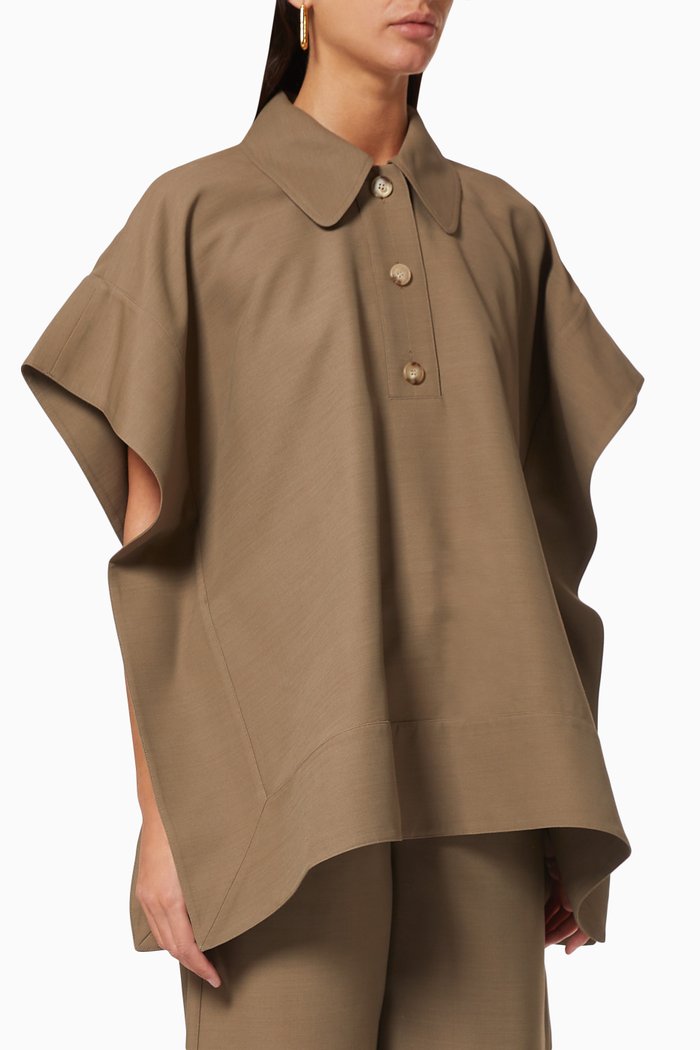 

Flounce Hem Polo in Viscose Wool, Brown