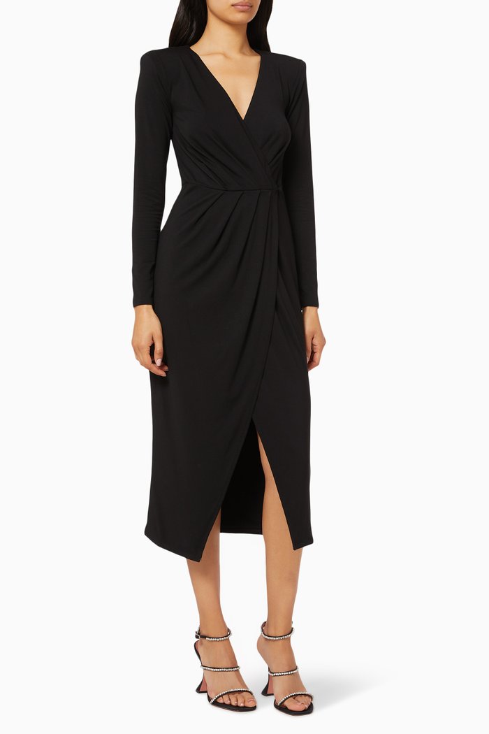 

Strong Shoulder Wrap Jersey Dress, Black