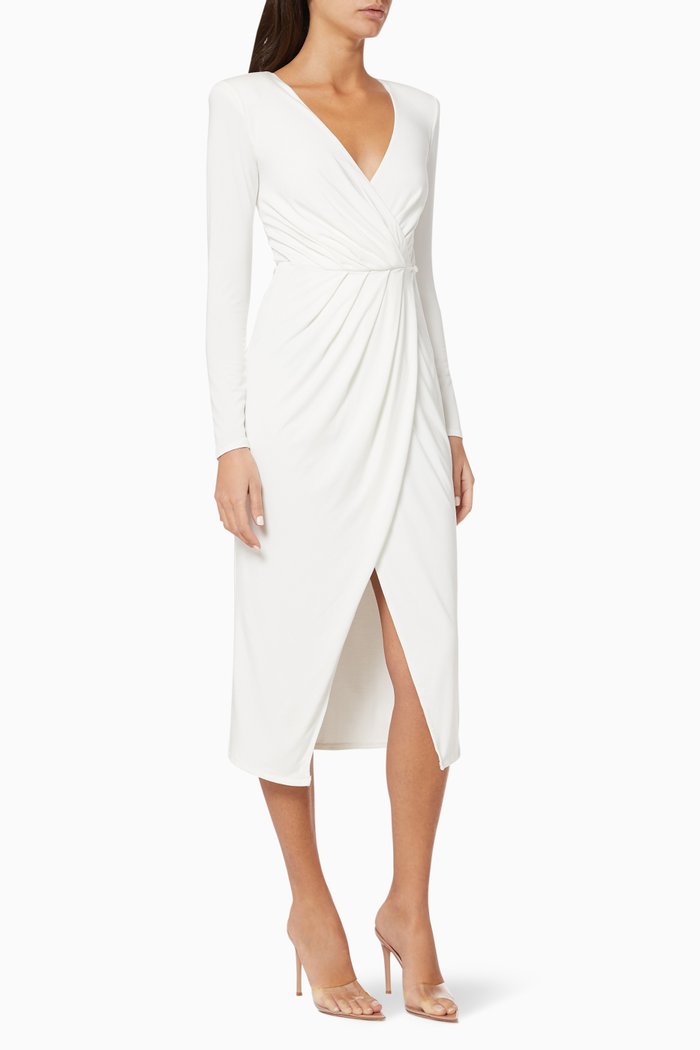 

Strong Shoulder Wrap Dress, Neutral