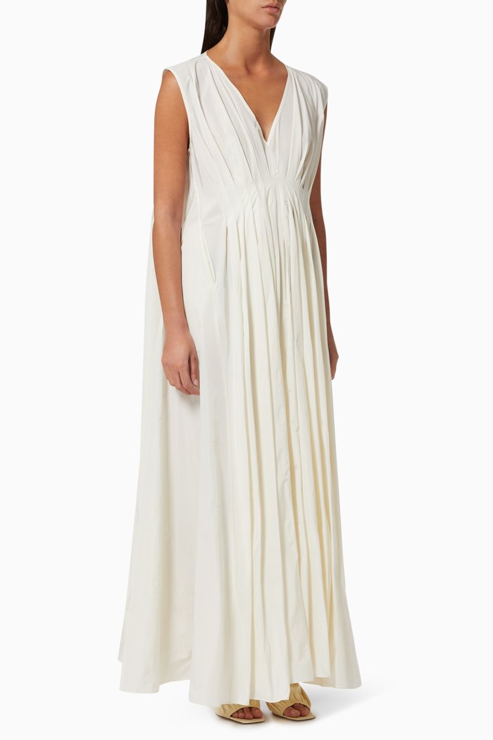 

Tucked Waist V-neck Gown in Taffeta, Neutral
