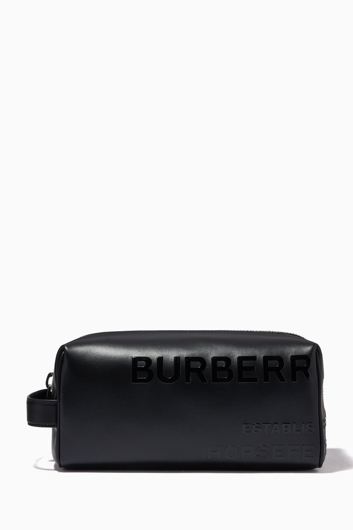 

Travel Pouch with Horseferry Print in Leather, Black