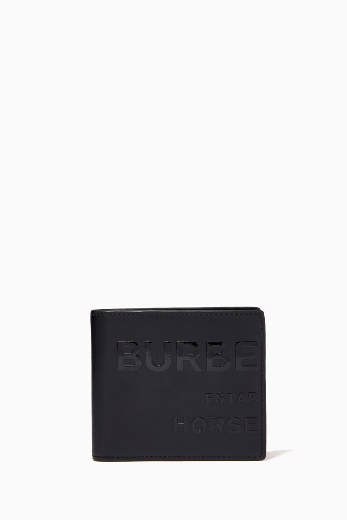 

International Bifold Wallet with Horseferry Print in Leather, Black
