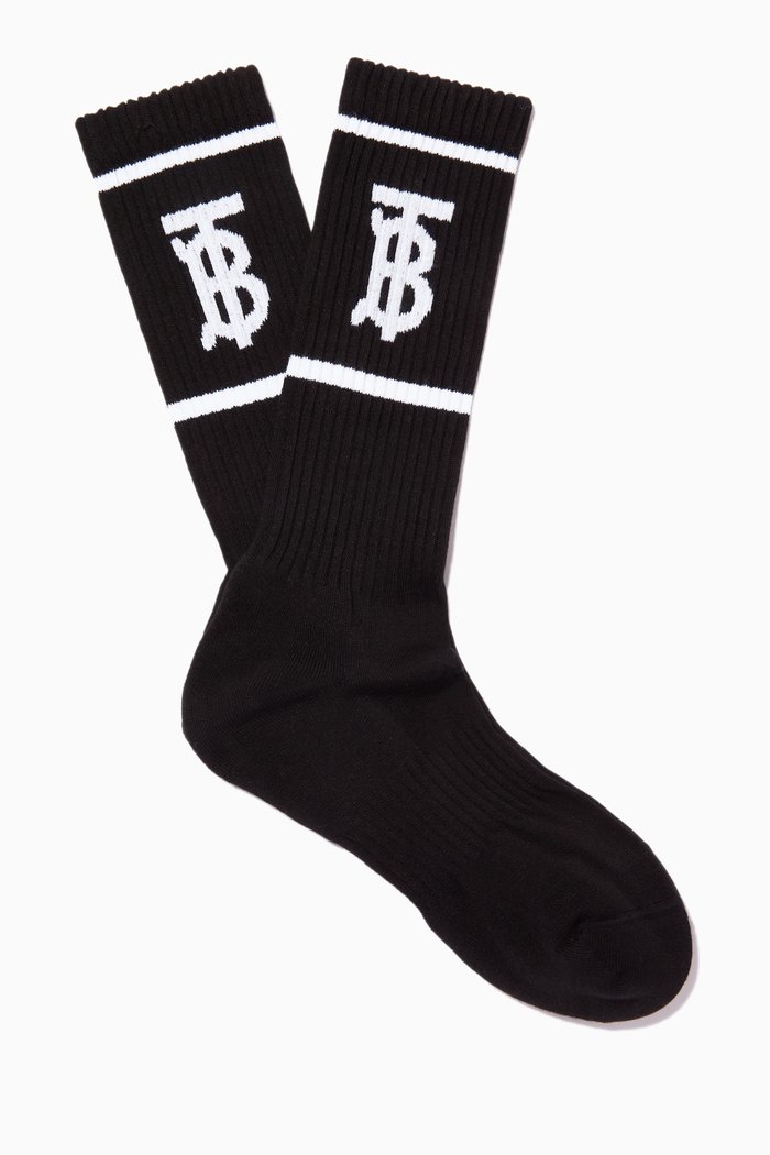 

Monogram Intarsia Socks in Rib-knit Cotton, Black