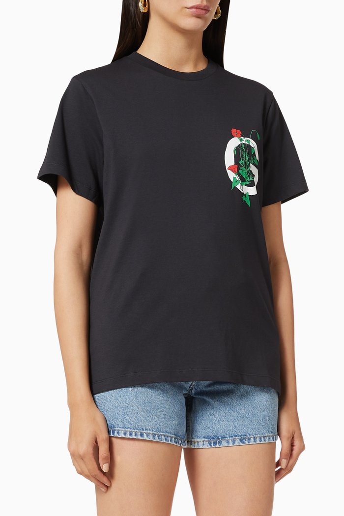 

Ganni Floral Logo Jersey T-shirt, Black