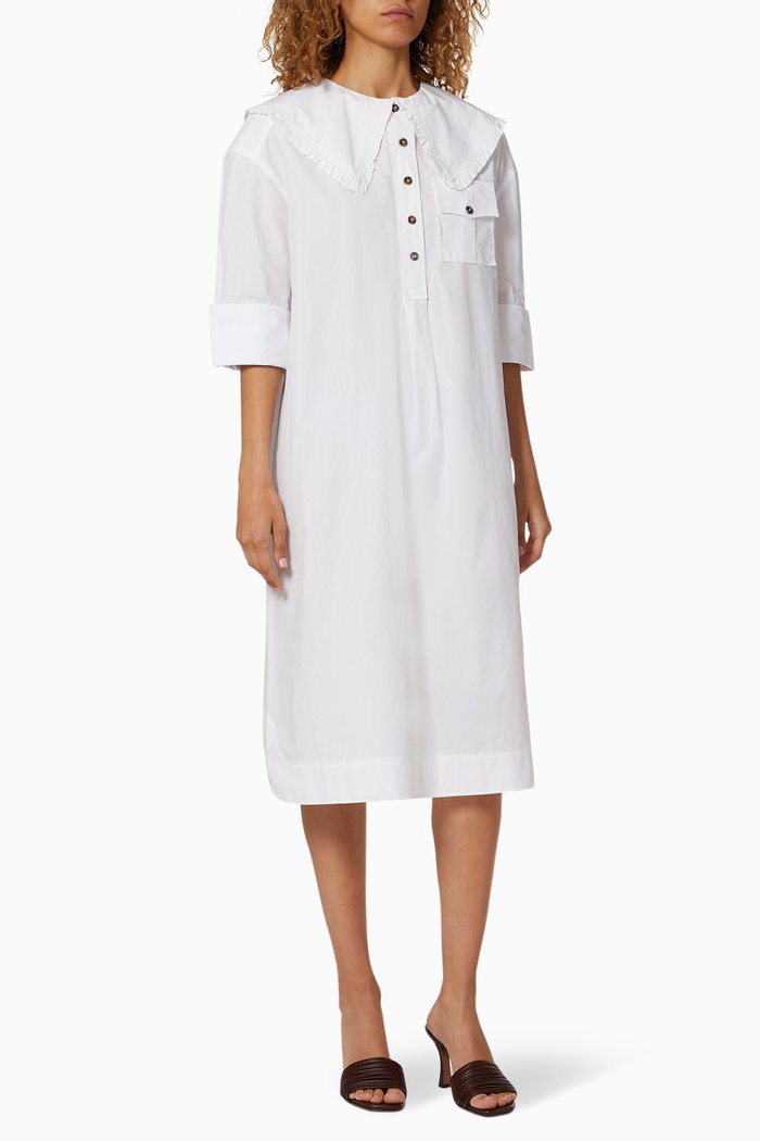 

Midi Shirt Dress in Cotton Poplin, White