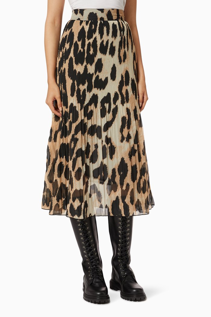 

Leopard Print Georgette Skirt, Brown