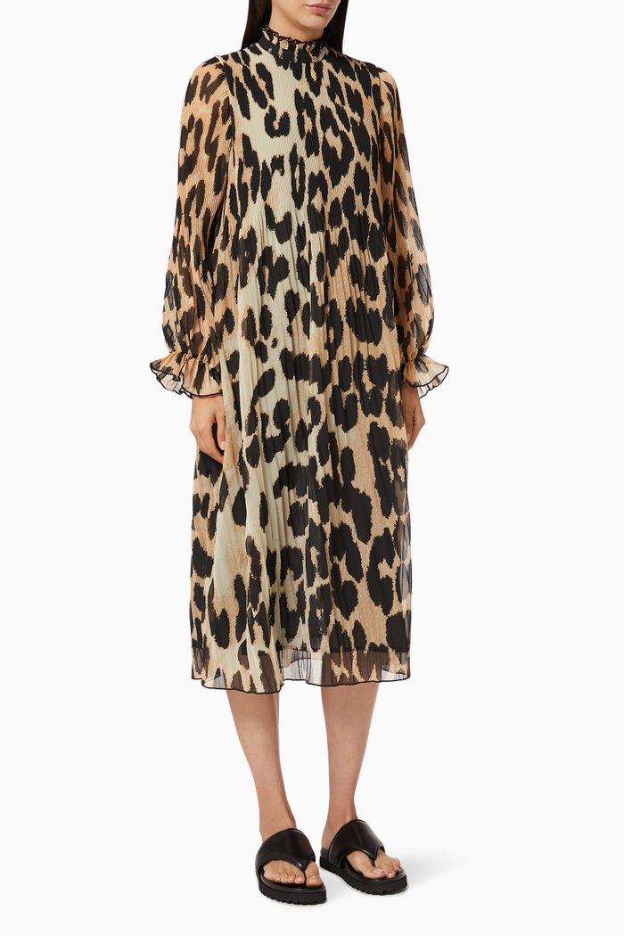 

Leopard Print Georgette Dress, Brown