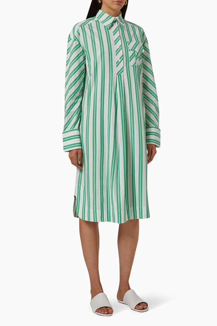 

Striped Cotton Shirt Dress, Green
