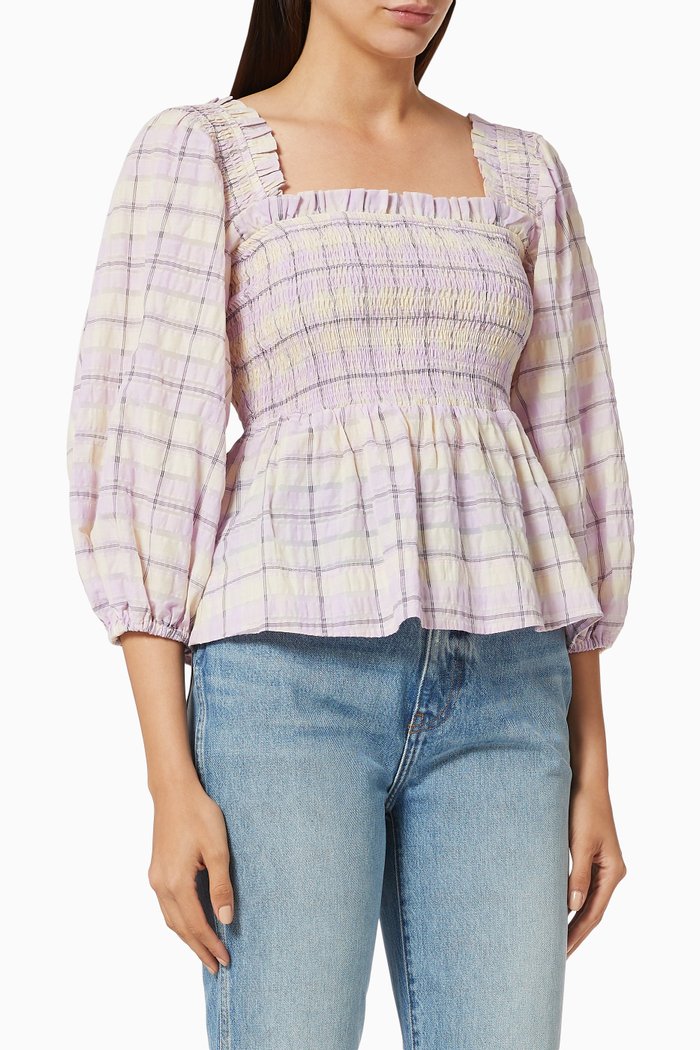 

Checked Seersucker top, Purple