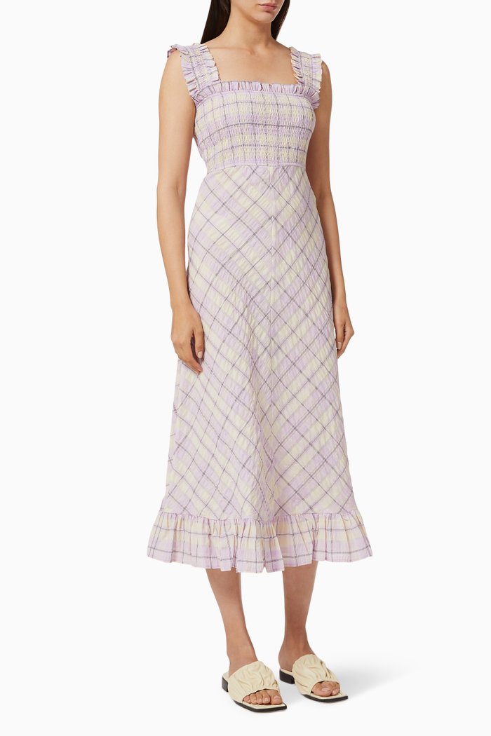 

Checked Seersucker Midi Dress, Purple