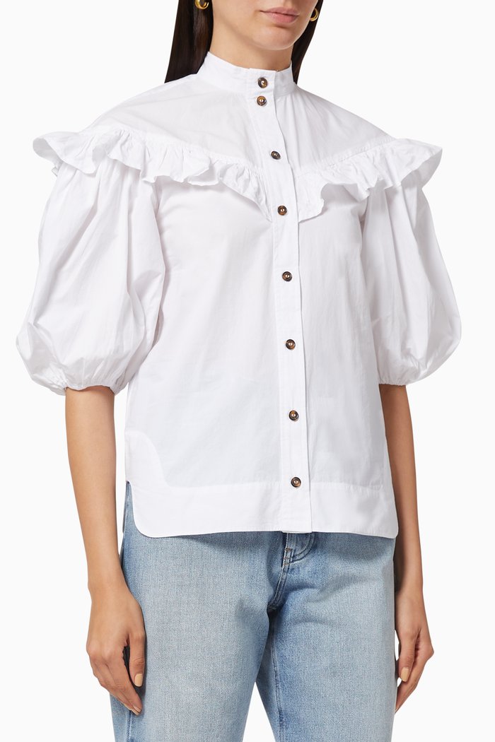 

Frill Blouse in Cotton Poplin, White