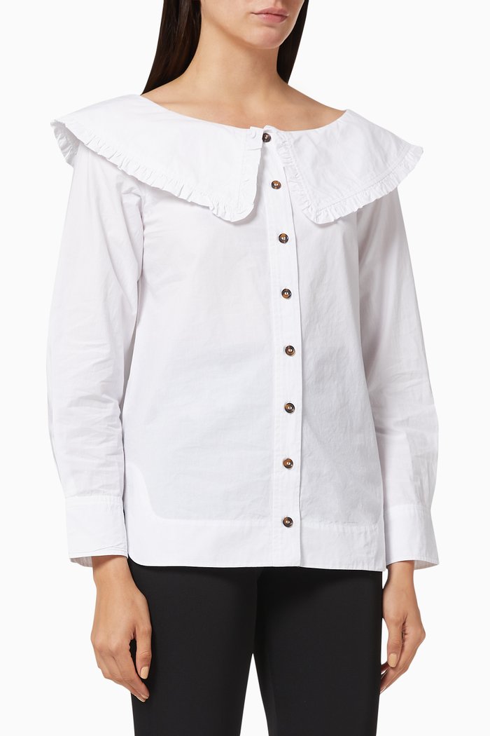 

Peter Pan Collar Blouse in Cotton Poplin, White