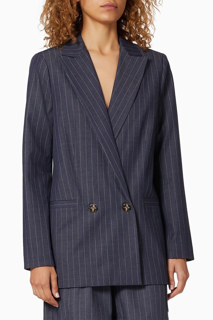 

Pinstripe Stretch Blazer, Blue