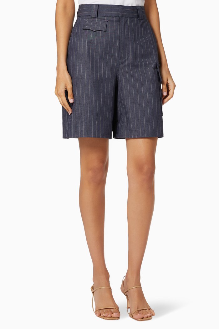 

Pinstripe Bermuda Shorts, Blue