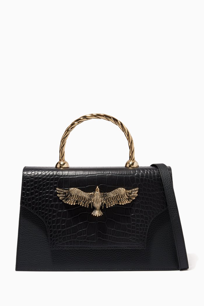 

The Diva Top Handle Bag in Croc-embossed Leather, Black