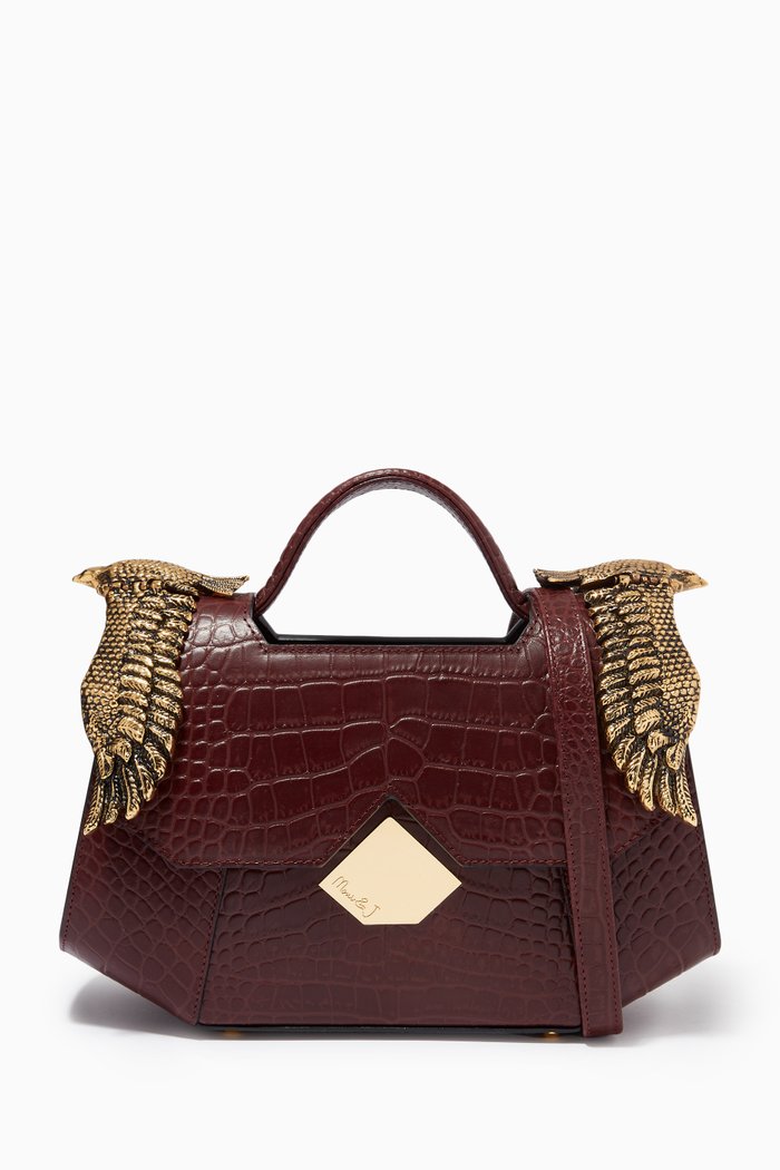 

Baby Colonel Bag in Croc-embossed Leather, Burgundy