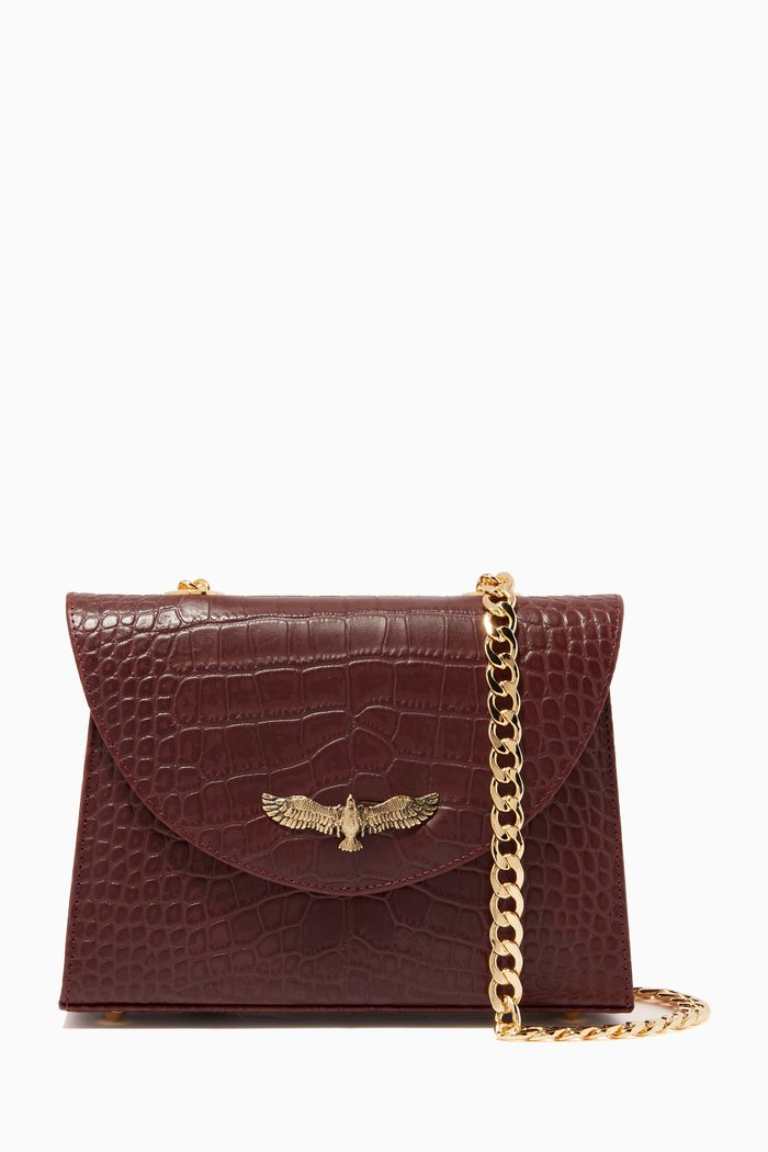 

Eagle Marshall Shoulder Bag in Croc-embossed Leather, Burgundy