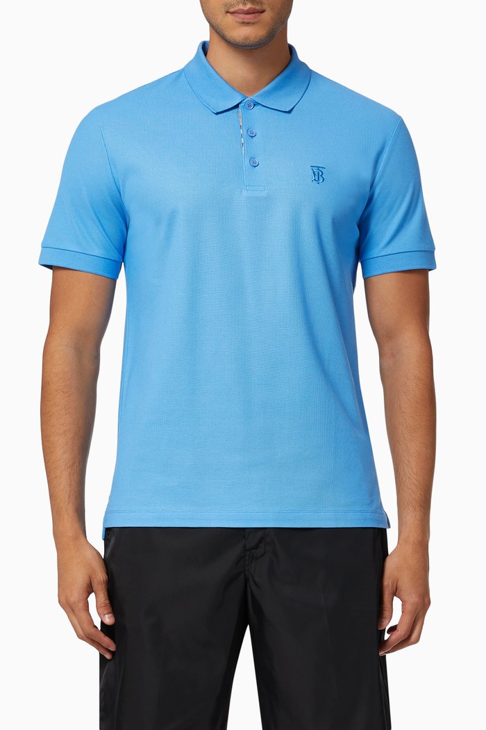 Monogram Motif Polo Shirt in Cotton Piqué, Blue
