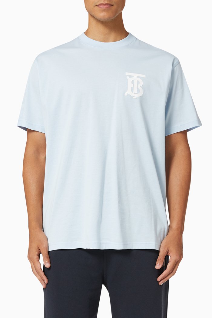 Oversized T-shirt with Monogram Motif in Cotton, Blue