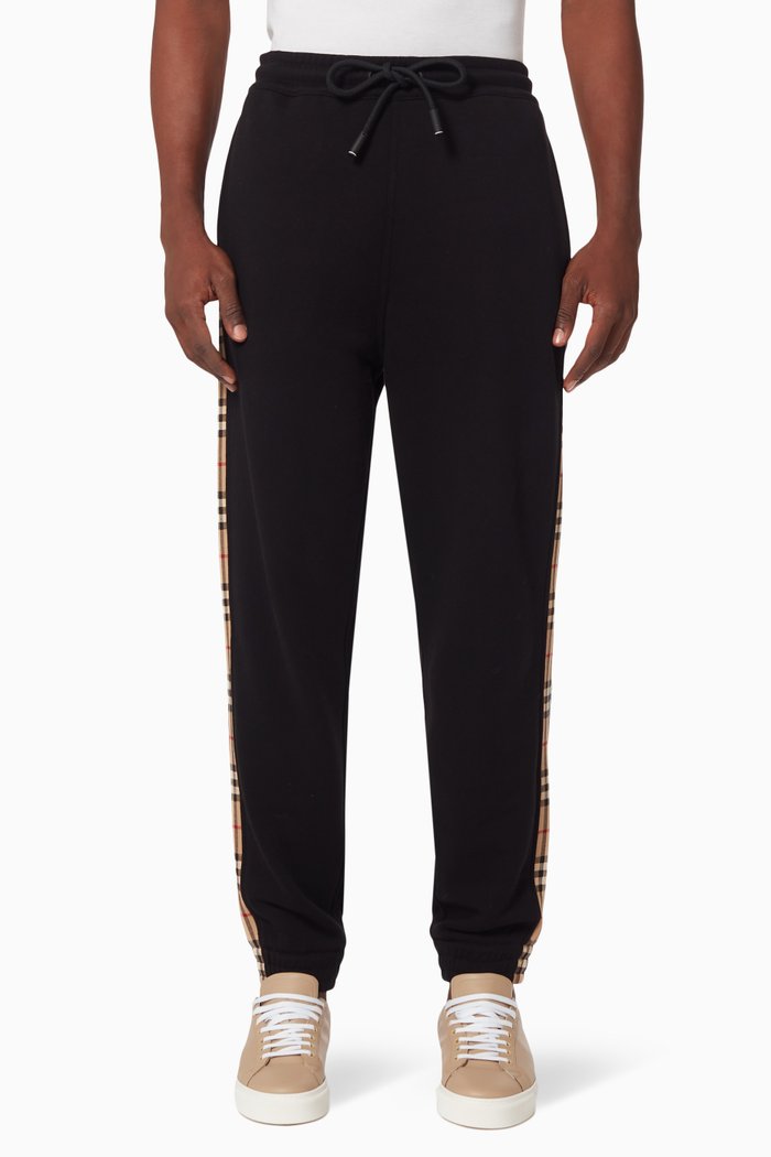 

Vintage Check Panel Cotton Jogging Pants, Black