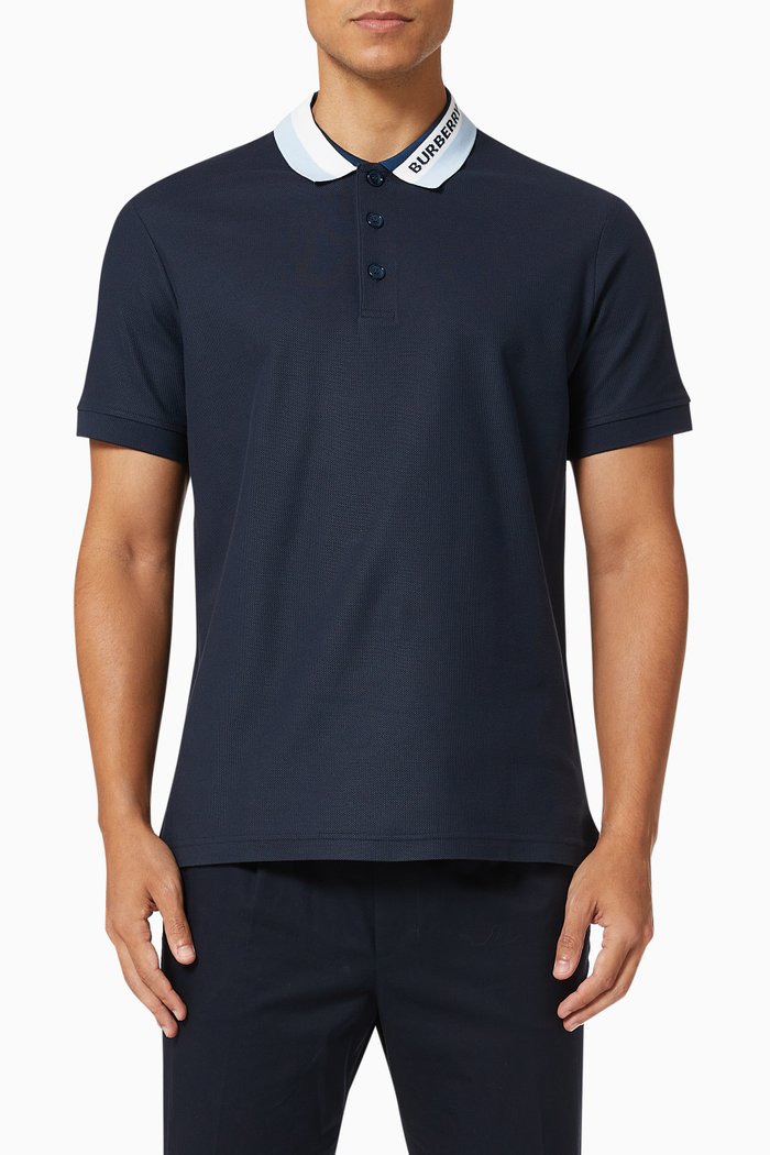 Logo Detail Polo Shirt in Cotton Piqué, Blue