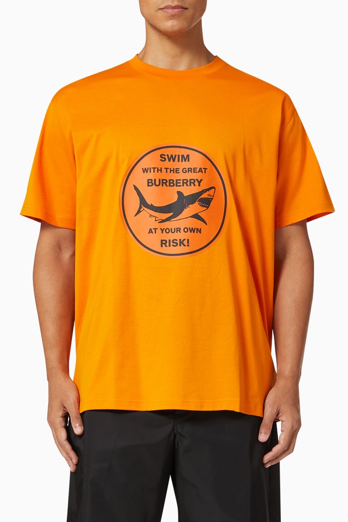

Oversized T-shirt with Shark Graphic in Cotton, Orange
